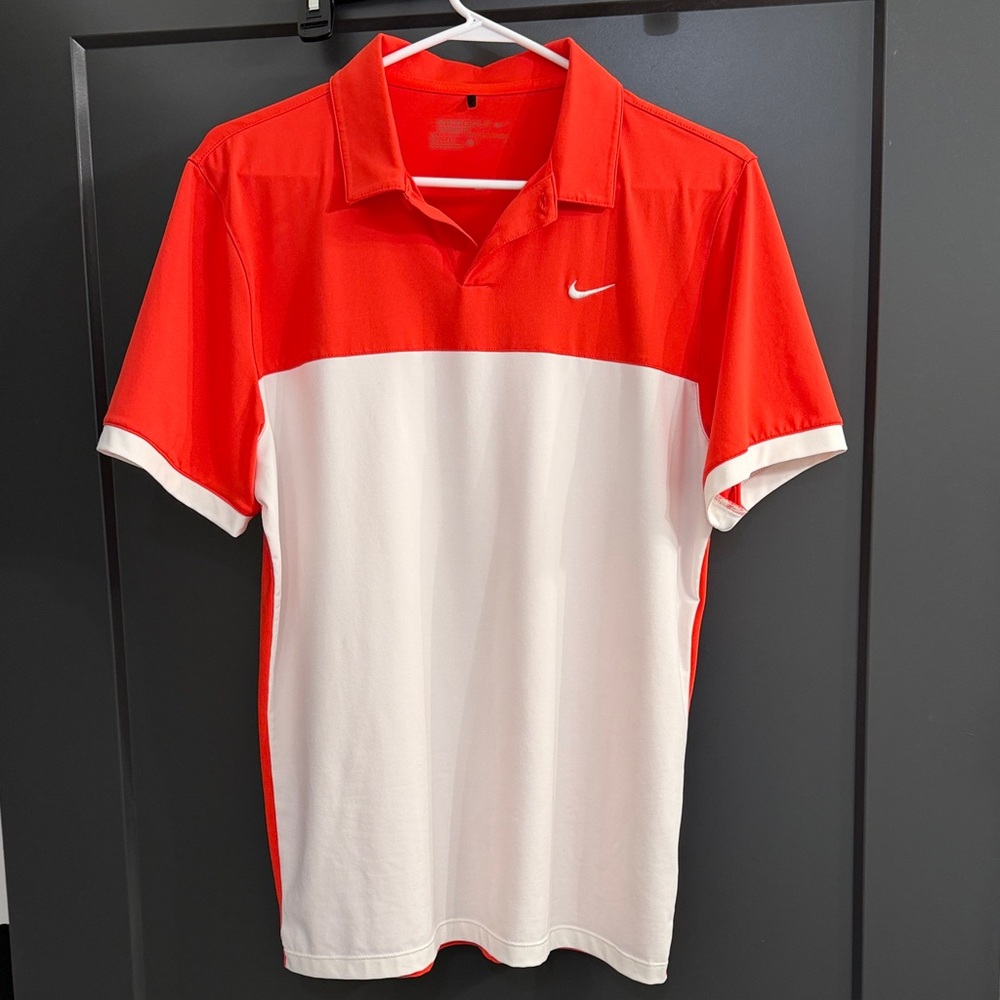Nike Men's Orange and White Polo Shirt